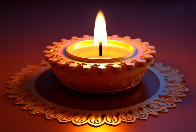 Free photo image of realistic golden candle for diwali on a gradient background