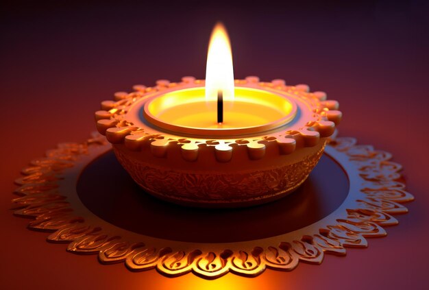 Image of realistic golden candle for Diwali on a gradient background