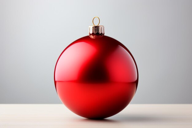 Image of red Christmas ball hanging on grey background