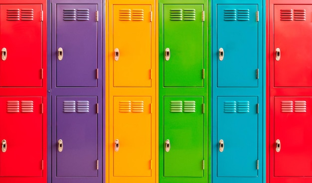 Free photo image of rows of coloured school lockers