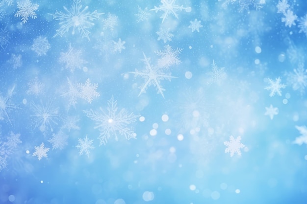 Image of snowflakes blurred on a blue background