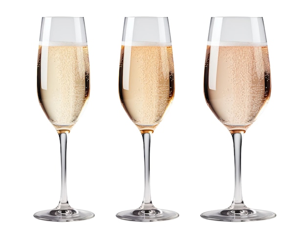 Free photo image of three champagnefilled crystal glasses isolated on a white background