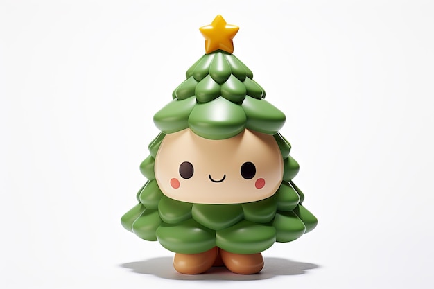 Free photo image of toy christmas tree with plastic texture and cute face on white background