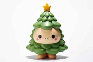 Free photo image of toy christmas tree with plastic texture and cute face on white background