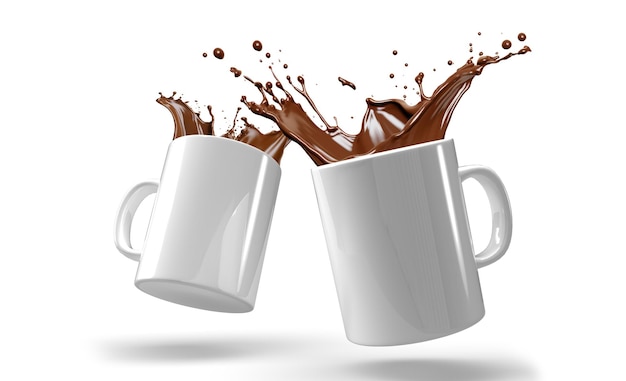Foto gratuita immagine di una confezione di tazze bianche con spruzzi di caffè su sfondo bianco