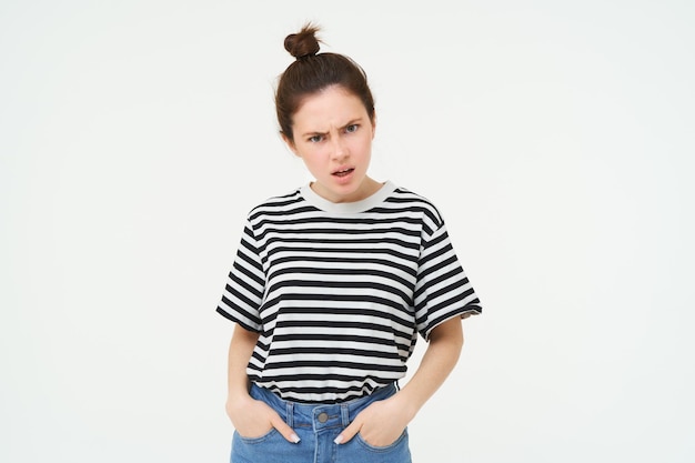 Free photo image of woman looking with arrogant frustrated face frowning and staring at you with bothered