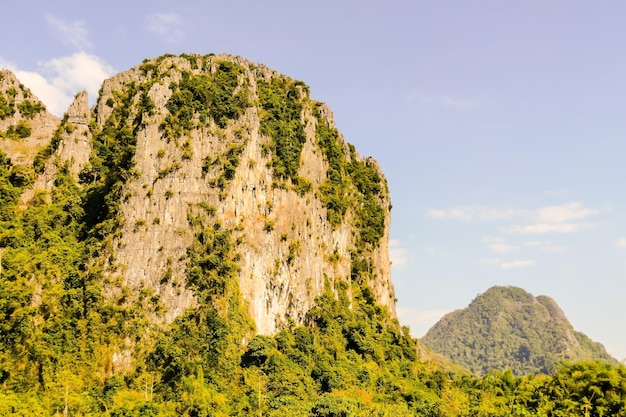 Foto gratuita immensa scogliera ricoperta da una lussureggiante vegetazione in una giungla