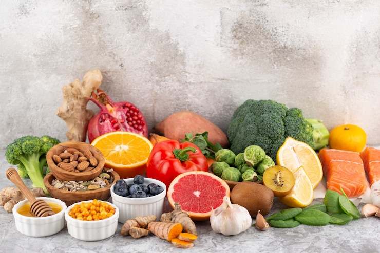 Free Photo immunity boosting food for healthy lifestyle with citrus