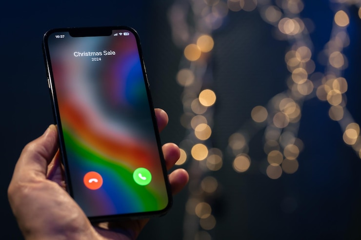 Free Photo incoming call screen from christmas sale close up