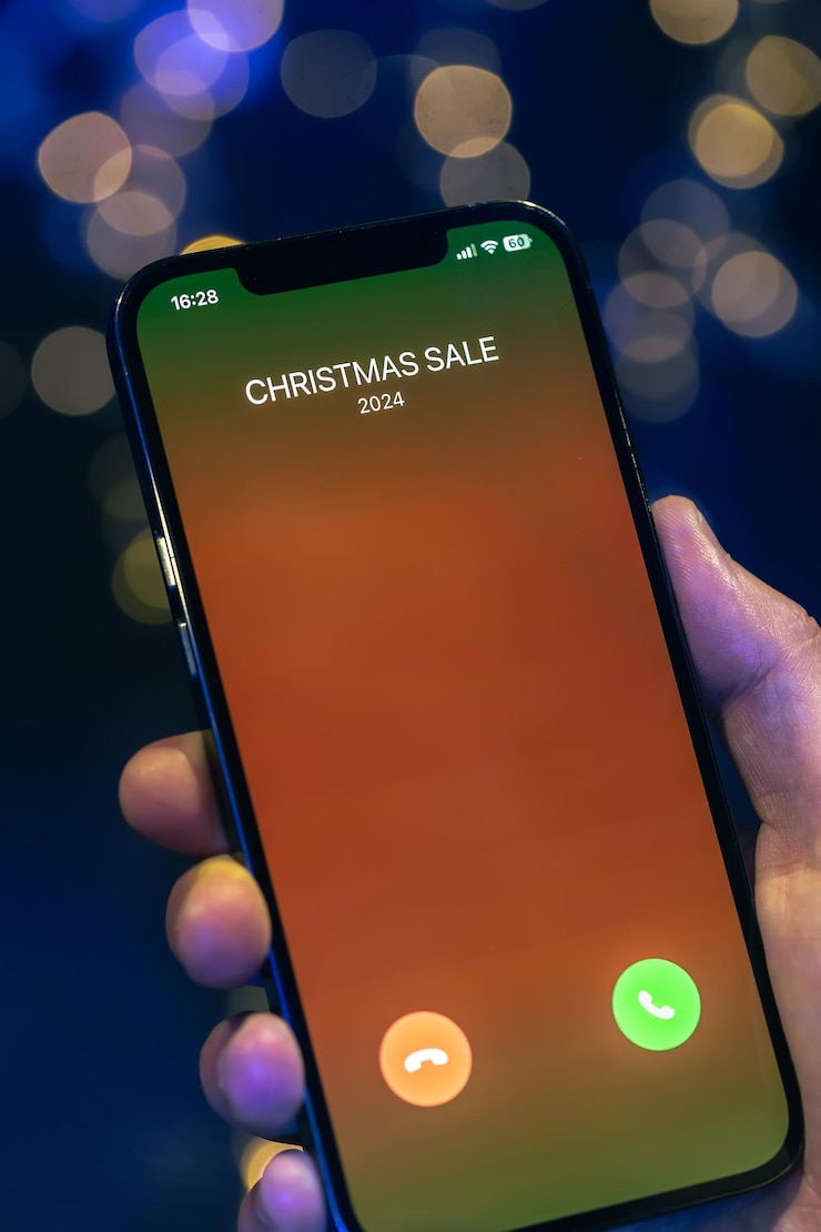 Free Photo incoming call screen from christmas sale close up