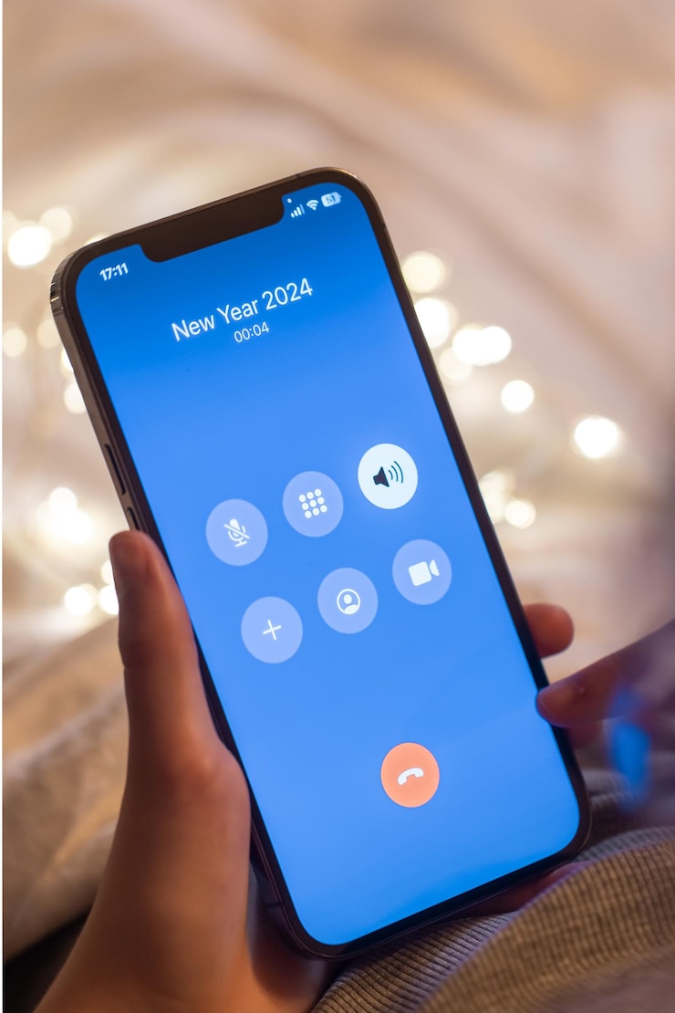Free Photo incoming call screen from new year close up