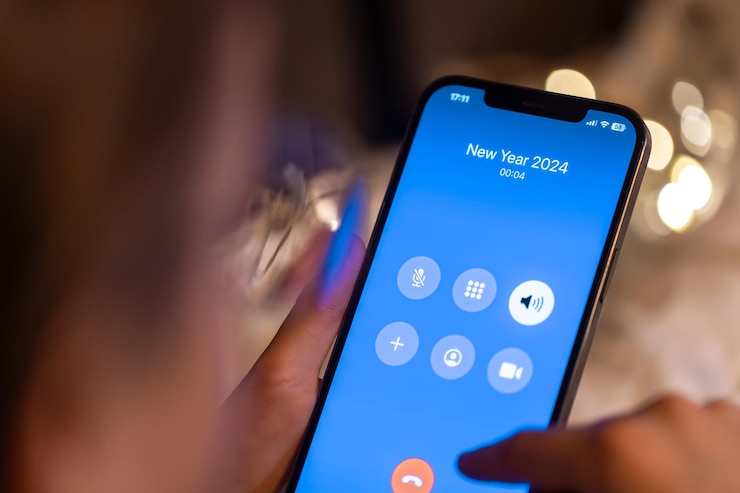 Free Photo incoming call screen from new year close up