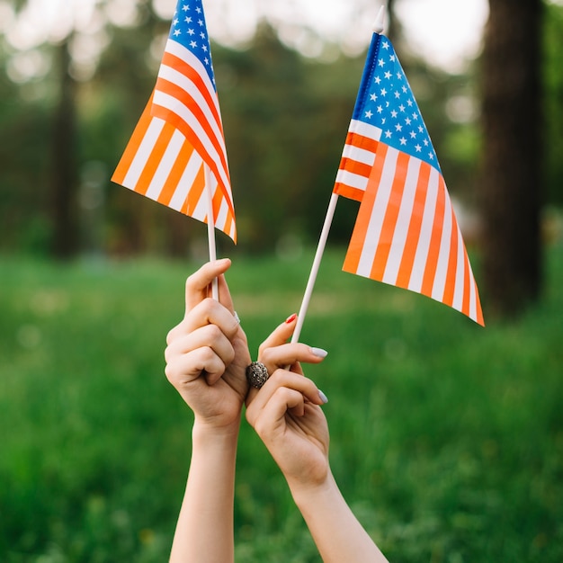 Free photo independence day concept with hands holding flags