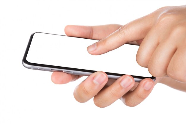 Index finger touching a smartphone's screen