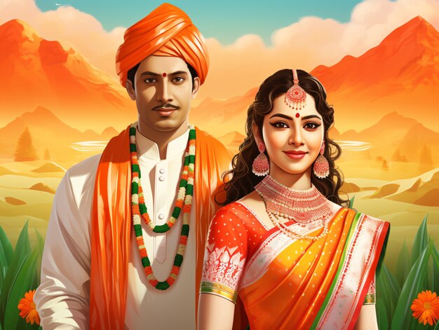 India republic day celebration digital art with couple