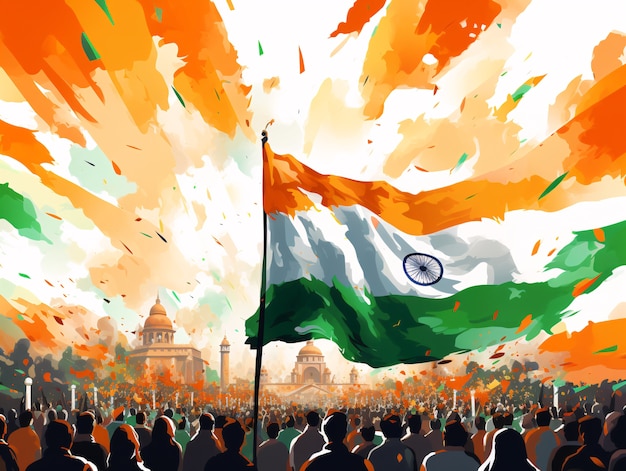 Free photo india republic day celebration digital art with flag