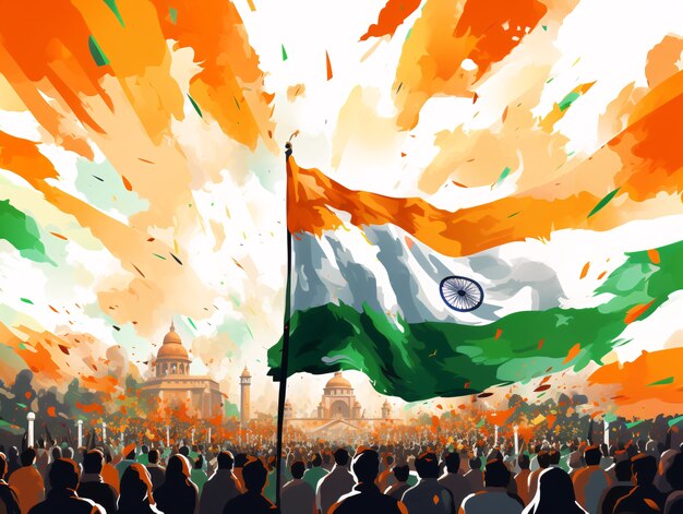 Празднование Дня Республики Индии цифровое искусство с флагом