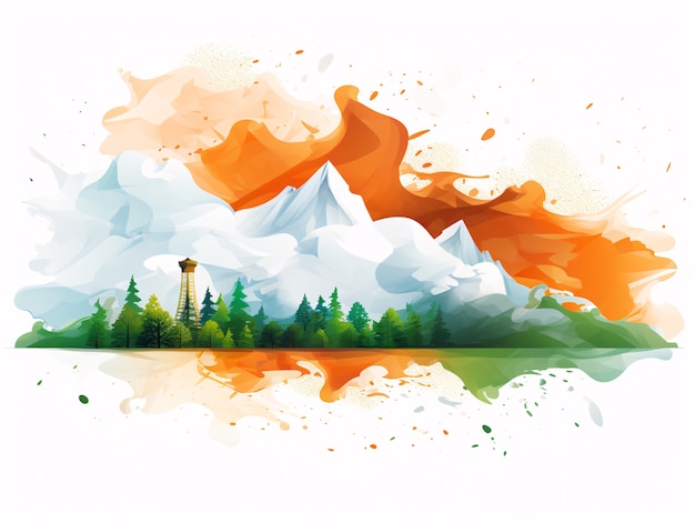인도 공화국 날 축하 산과 함께 디지털 예술