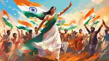 Free photo india republic day celebration digital art with people