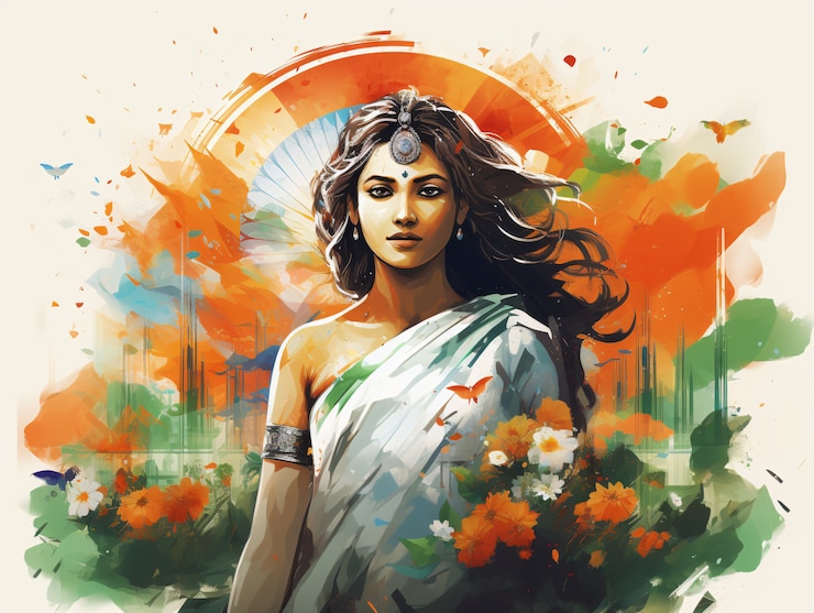मुफ़्त फोटो महिला पोर्ट्रेट के साथ भारत गणतंत्र दिवस समारोह डिजिटल आर्ट
