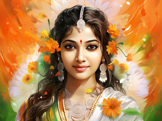 Free photo india republic day celebration digital art with woman portrait