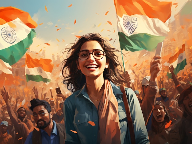 Free photo india republic day celebration digital art with woman portrait