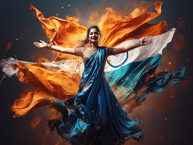 Free photo india republic day celebration digital art with woman portrait