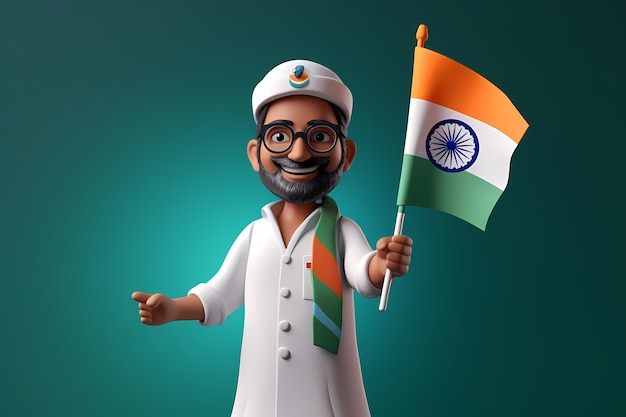 Празднование Дня Республики Индии с 3D-персонажем и флагом