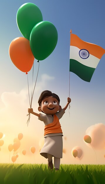 インド共和国記念日 3D写真と国旗