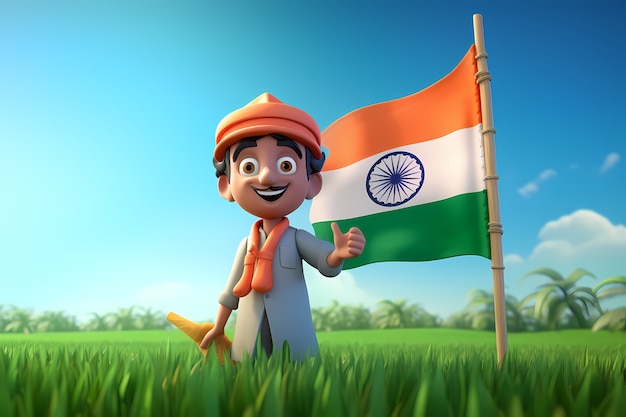 India republic day celebration with 3d person and flag
