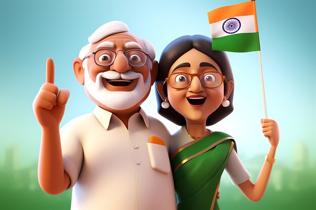 India republic day celebration with 3d senior couple