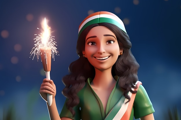 Free photo india republic day celebration with 3d woman