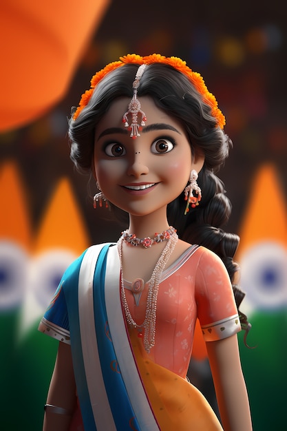 Free photo india republic day celebration with 3d woman