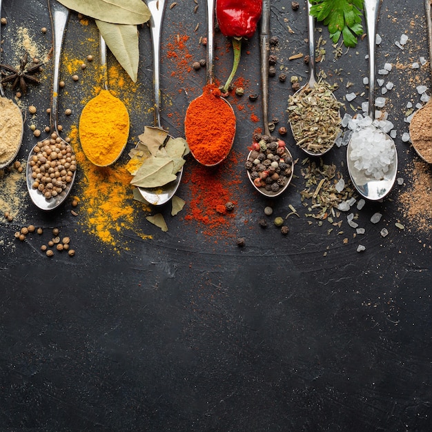 Indian condiments with copy-space flat lay