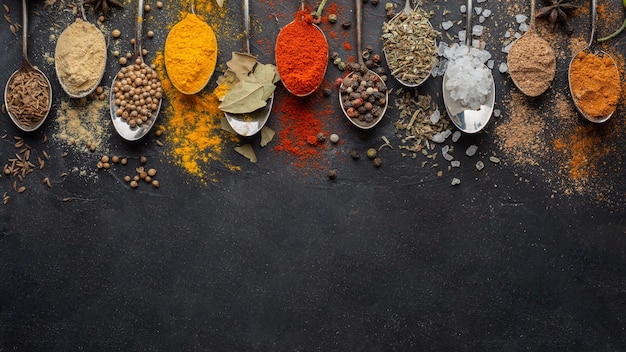 Indian condiments with copy-space above view