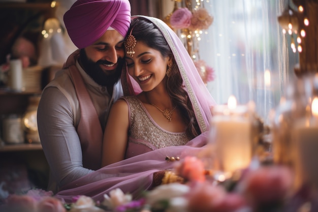 Foto gratuita una coppia indiana celebra il giorno della proposta essendo romantica l'una con l'altra