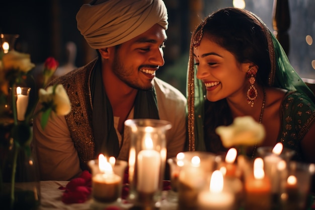 Foto gratuita una coppia indiana celebra il giorno della proposta essendo romantica l'una con l'altra