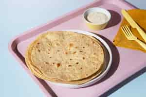 Free photo indian delicious roti arrangement