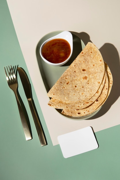 Free photo indian delicious roti arrangement