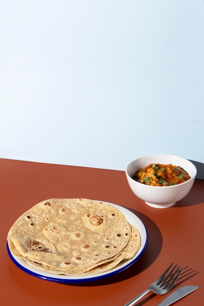 Indian delicious roti with copy space