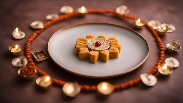 Indian Festival Diwali Diwali or Deepawali celebration showing oil lamp and sweets