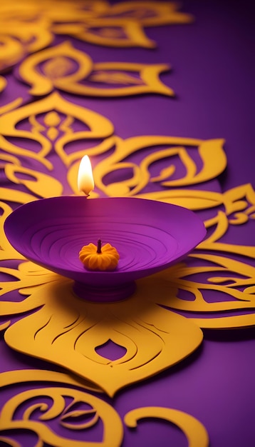 Бесплатное фото Индийский фестиваль дивали масляная лампа дивали на фиолетовом фоне