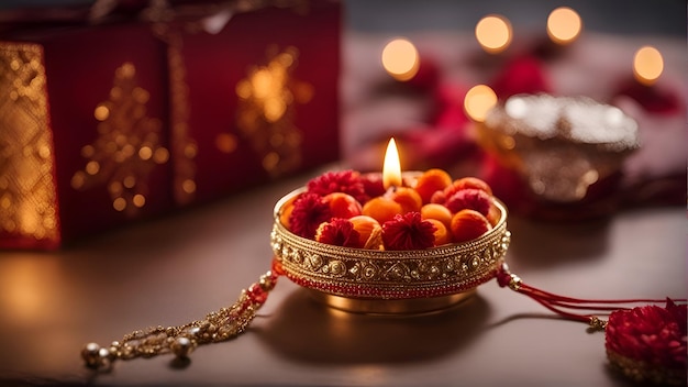 Festival indiano diwali diwali lampade a olio e fiori
