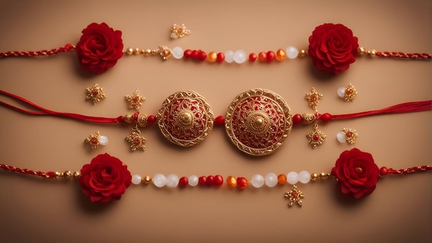 Foto gratuita sfondo festival indiano raksha bandhan con perline rosse e dorate