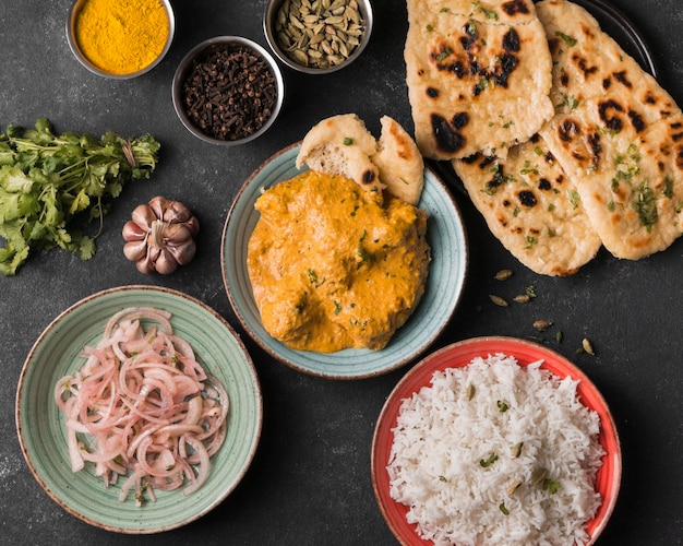 Indian food arrangement top view