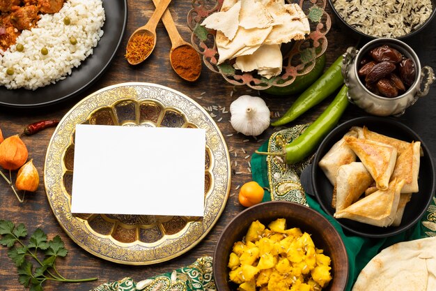 Indian food assortment with sari