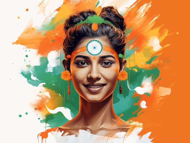 Indian republic day celebration digital art with woman