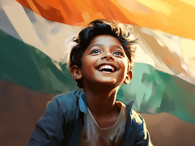 Free photo indian republic day celebration digital art with young boy