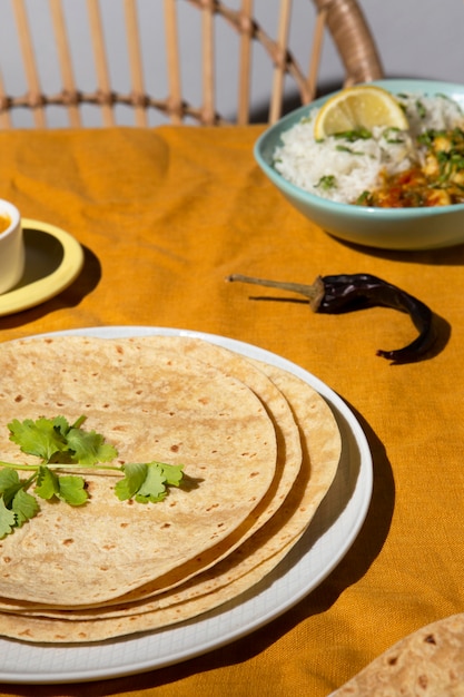 Free photo indian tasty roti composition