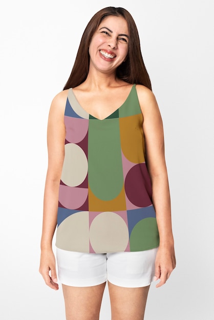 Free photo indian woman wearing geometric patterned tank top